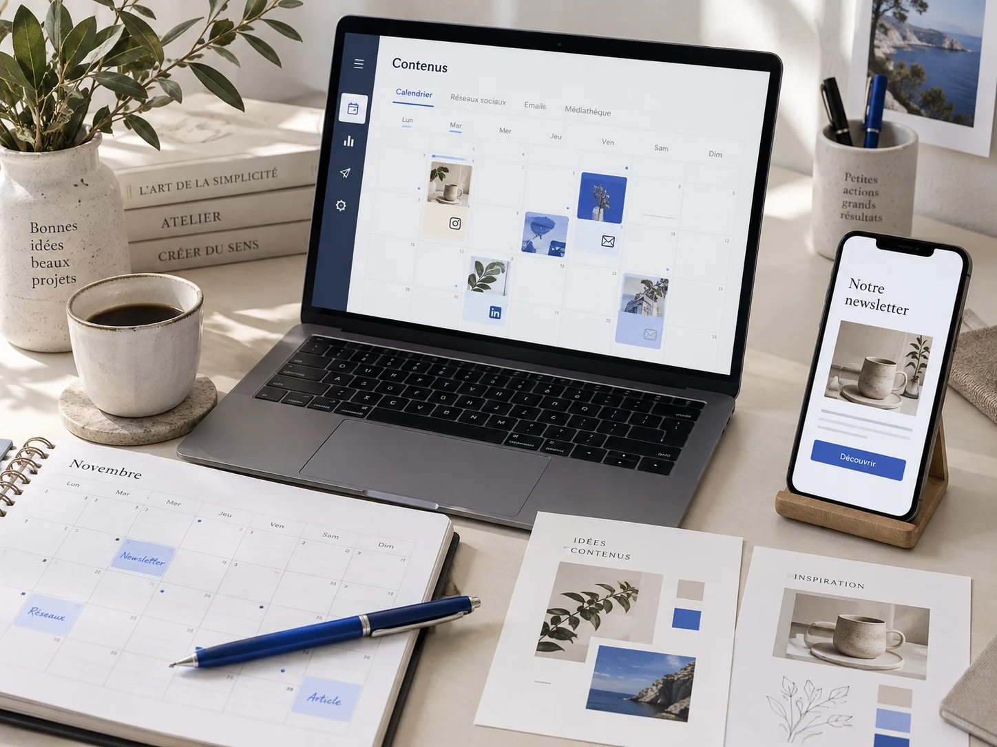 Un calendrier de publications et une newsletter coordonnent la communication digitale.